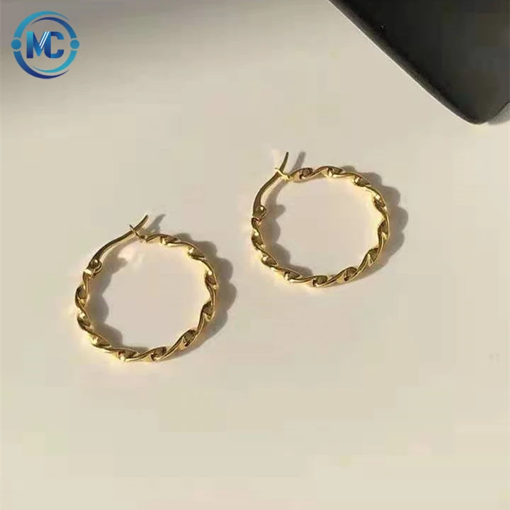 

Trendy Stainless Steel Jewelry Large Chunky Twisted Huggie Earrings 14K 18K Gold Plated Big Hoop Earrings For Women