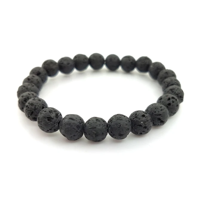 

8mm Natural Black Lava Stone Beads Stretch Bracelet Bangle for women men