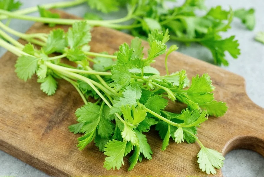 Fresh coriander leaves and dried coriander seeds side by side