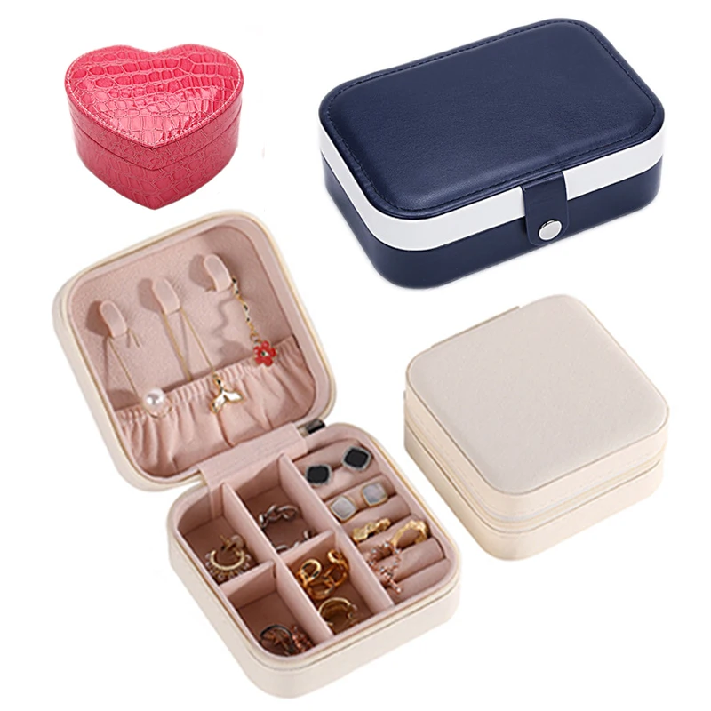 

F1 Small Simple PU Necklace Ring Organizer Portable Jewellery Jewel Storage Case Packaging Gift Boxes Travel Earring Jewelry Box, 31 colors as picture