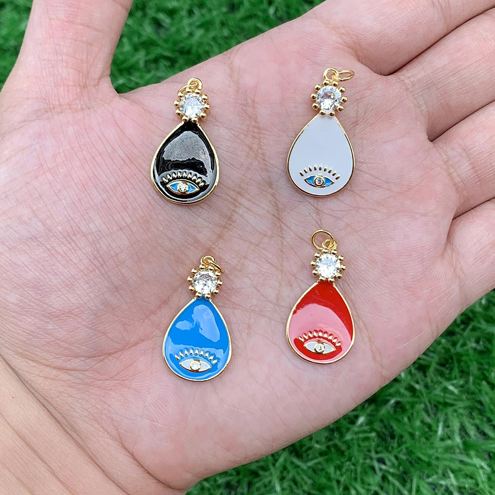 

Water droplets shape Cubic zirconia Micro pave Enamel pendant Bulk jewelry accessories wholesale accessories DIY jewelry gift