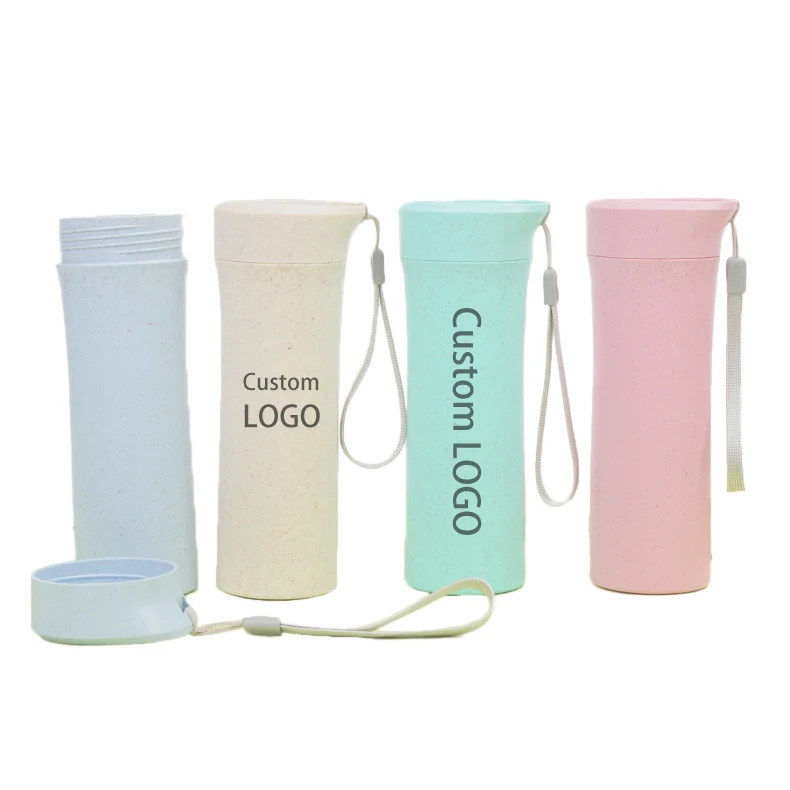 

New Product Custom Logo 400ml Travel Portable Sport Wheat Straw Bottle BPA free coffee cup, Customized color