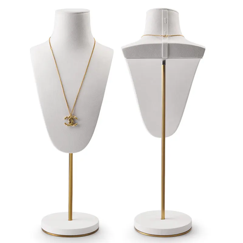 

New White Pendent Display Stand Bust Microfiber with Metal Rack for Necklace Pendant Exhibition Shop Counter