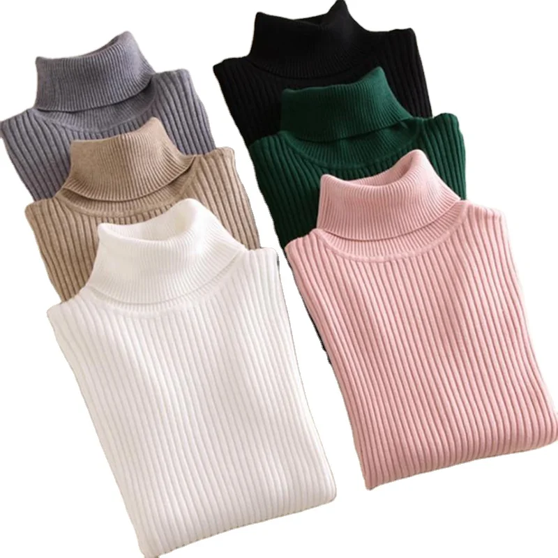 

Knitted Women's high neck Sweaters candy color Pullovers Turtleneck Autumn Winter Women Sweaters Slim Fit knit tops, Picture