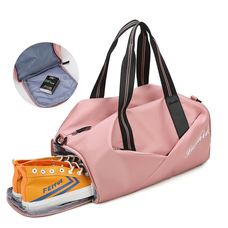 

custom women design overnight waterproof sport pink foldable gym duffel tote bag logo duffle travel bag with shoe compartment