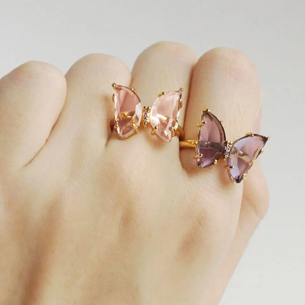 

fashion crystal fine gold plated mini colorful butterfly ring jewelry, Multi