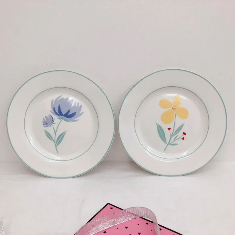 

Korean ins girl small fresh ceramic dinner plate sun chrysanthemum home western food plate dessert fruit plates