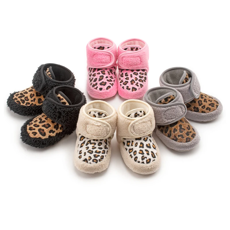 

RTS leopard fleece ankle length infant newborn baby girls casual winter walking shoes, As picture show