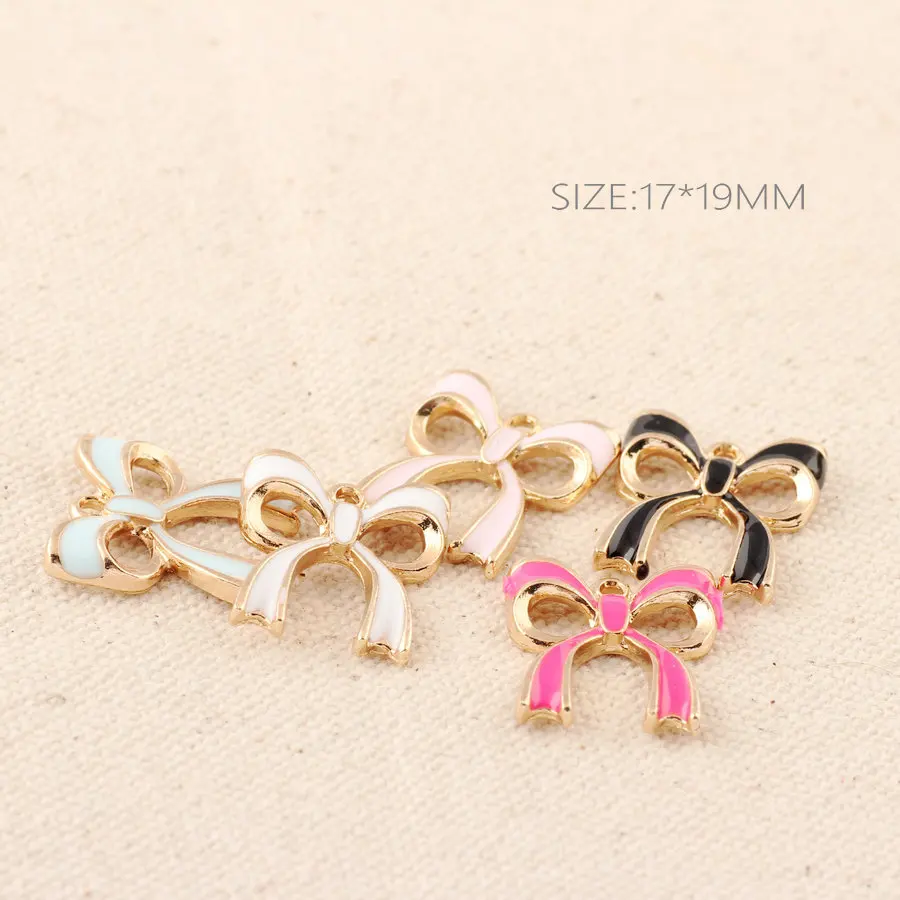 

DIY Gold Plated Zinc Alloy Diy Jewelry Making Accessories Enamel Enameled Rosette Bow Bowknot Charm Pendants, Black,white,pink,blue,rose red