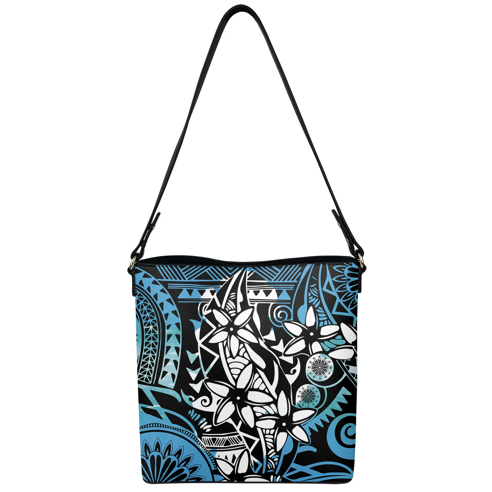 

Leather Single Shoulder Bag Crossbody Polynesian Plumeria Style Purple Cell phone Women Purses and Handbags Small Bucket Bag, Customizable