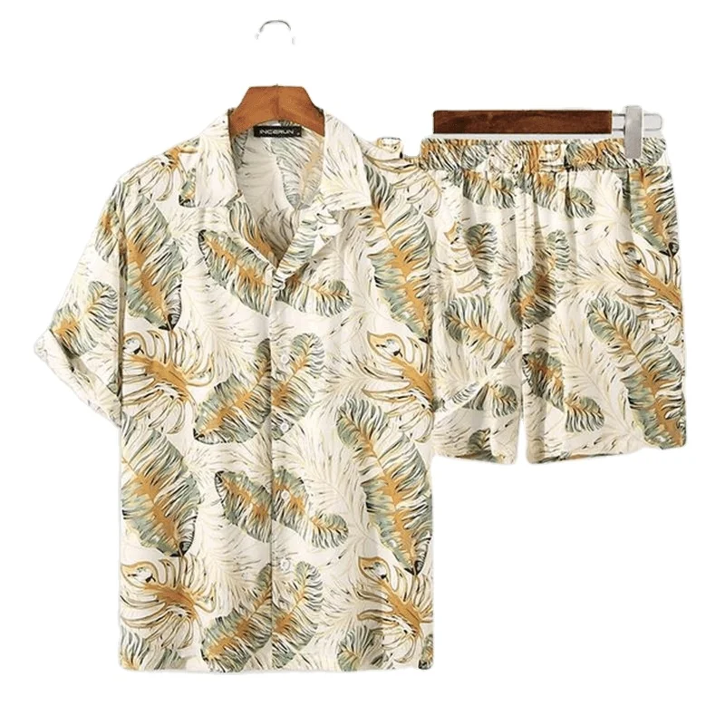 

Hawaiian style shirt shorts casual 2021 new fashion youth floral beach print suit