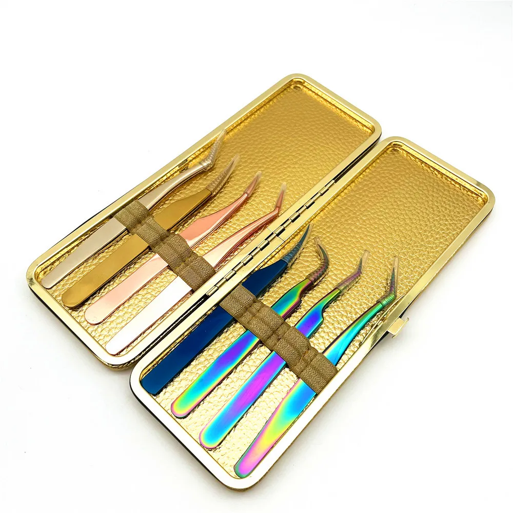 

Professional eyelash extension tweezers set storage bag lash tweezers tool case, White, black, pink, gold,green