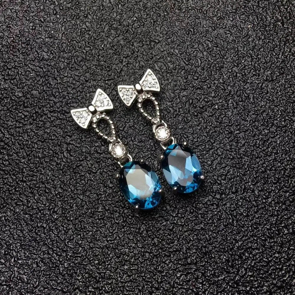 

GOLD&SILVER Island New Pt950 Inlaid Blue Topaz Style Treasure Bow Earrings Silver Color Jewelry for Woman Wholesale Earring