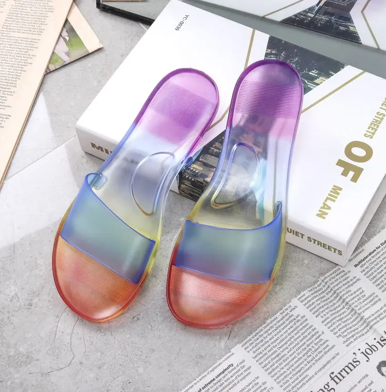

New Fashion Beach PVC Woman clear Jelly Shoes Neon Color Sandals Comfortable Transparent Jelly slippers for Women