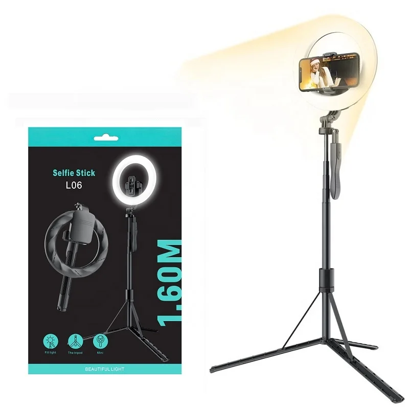 

L06 Foldable 8 inch 20cm Wireless Cellphone Selfie Stick Tripod LED Circle Ring Light Kit