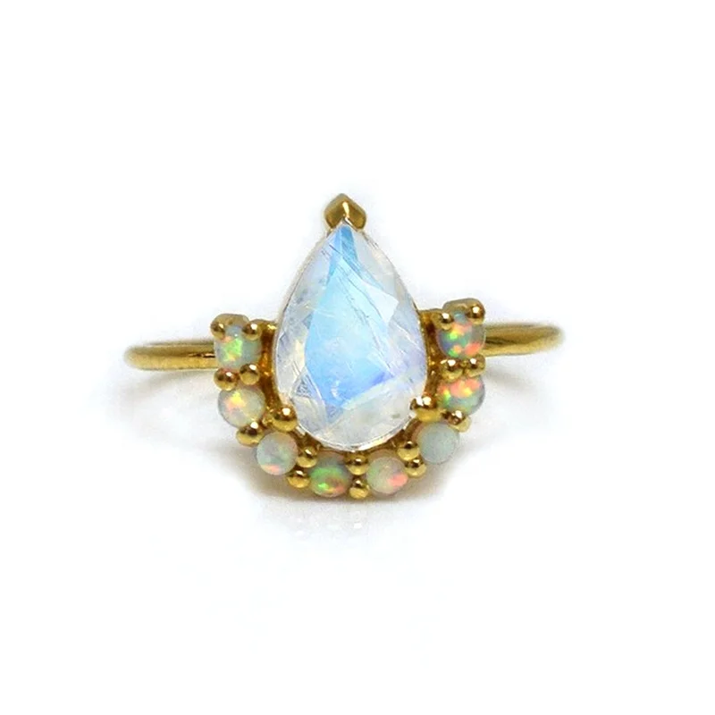 

Milskye custom wholesale luxury 925 sterling silver opal moonstone drop ring