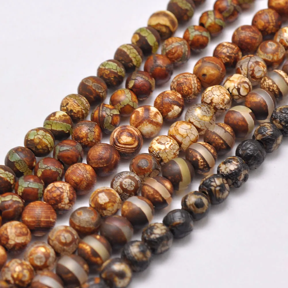 

PandaHall 6mm Natural Dyed Heated Round Tibetan Style Mixed Pattern dZi Beads