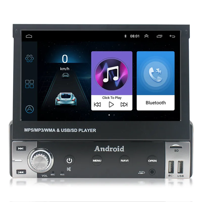 

BT USB WIFI 7inch HD 1Din car audio radio android 10 retractable touch screen car dvd player with navigation
