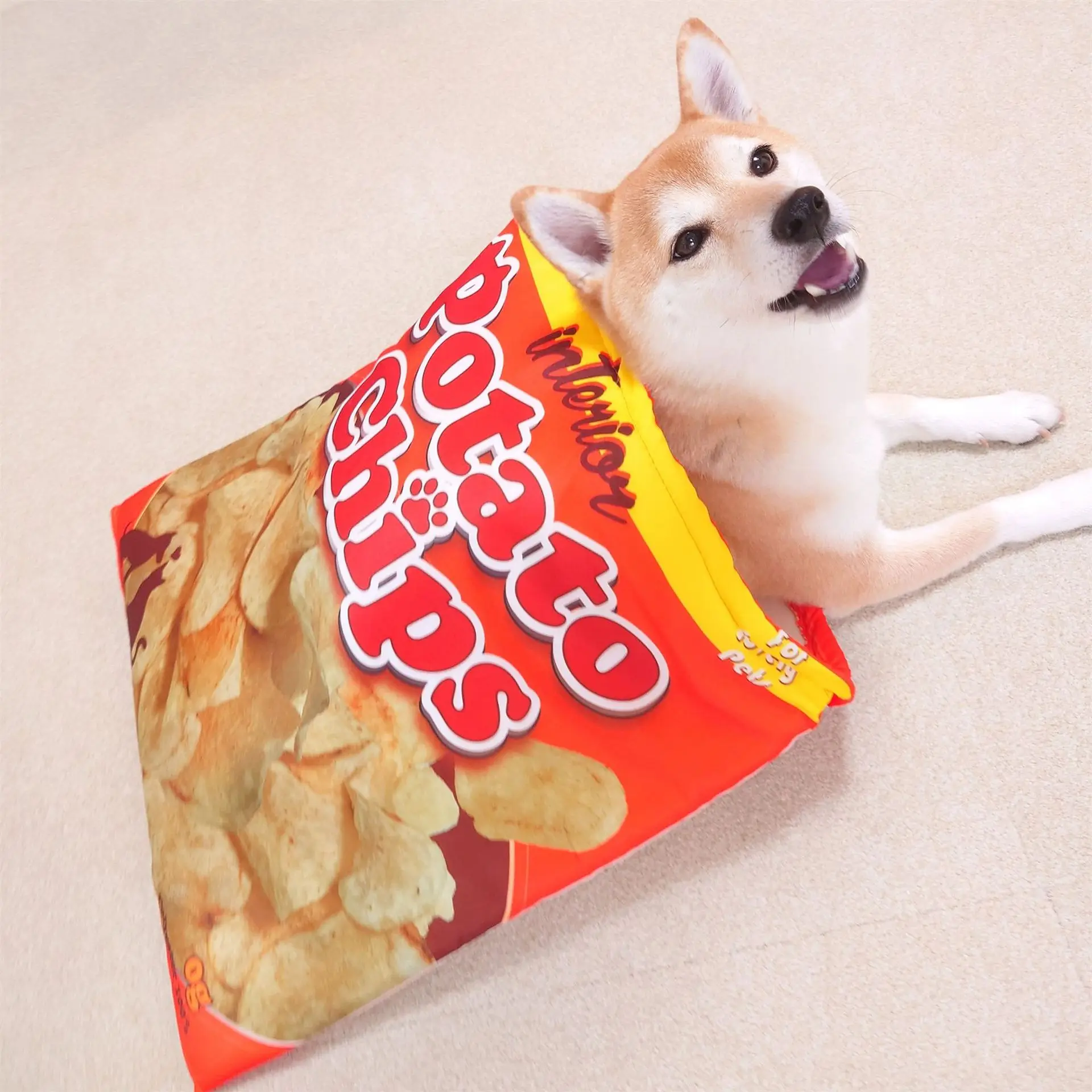 

Fashion Funny Potato Chips Bag Shape Plush Pet Dog Cat Sleeping Nest, Orange