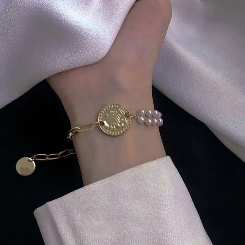 

fashion trendy jewelry 2020 pearl money bracelet girls