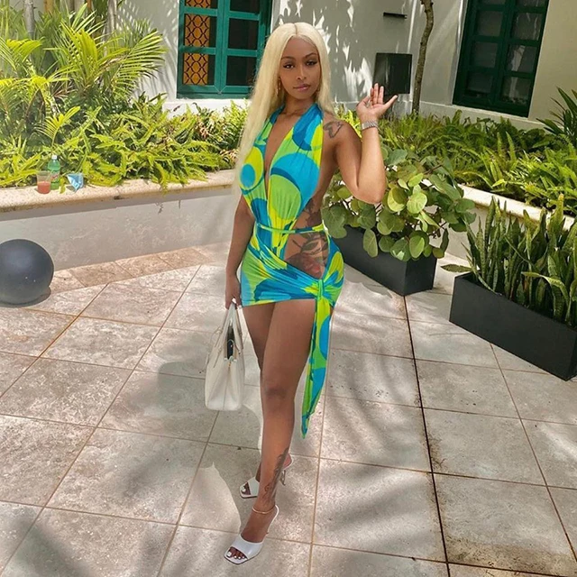 

Whosale Woman Modest Two Piece Swimsuit Bodysuit Set Woman Color Block Summer Printed Sleeveless Halter 2 Pieces Bikini Set -ZR, Green
