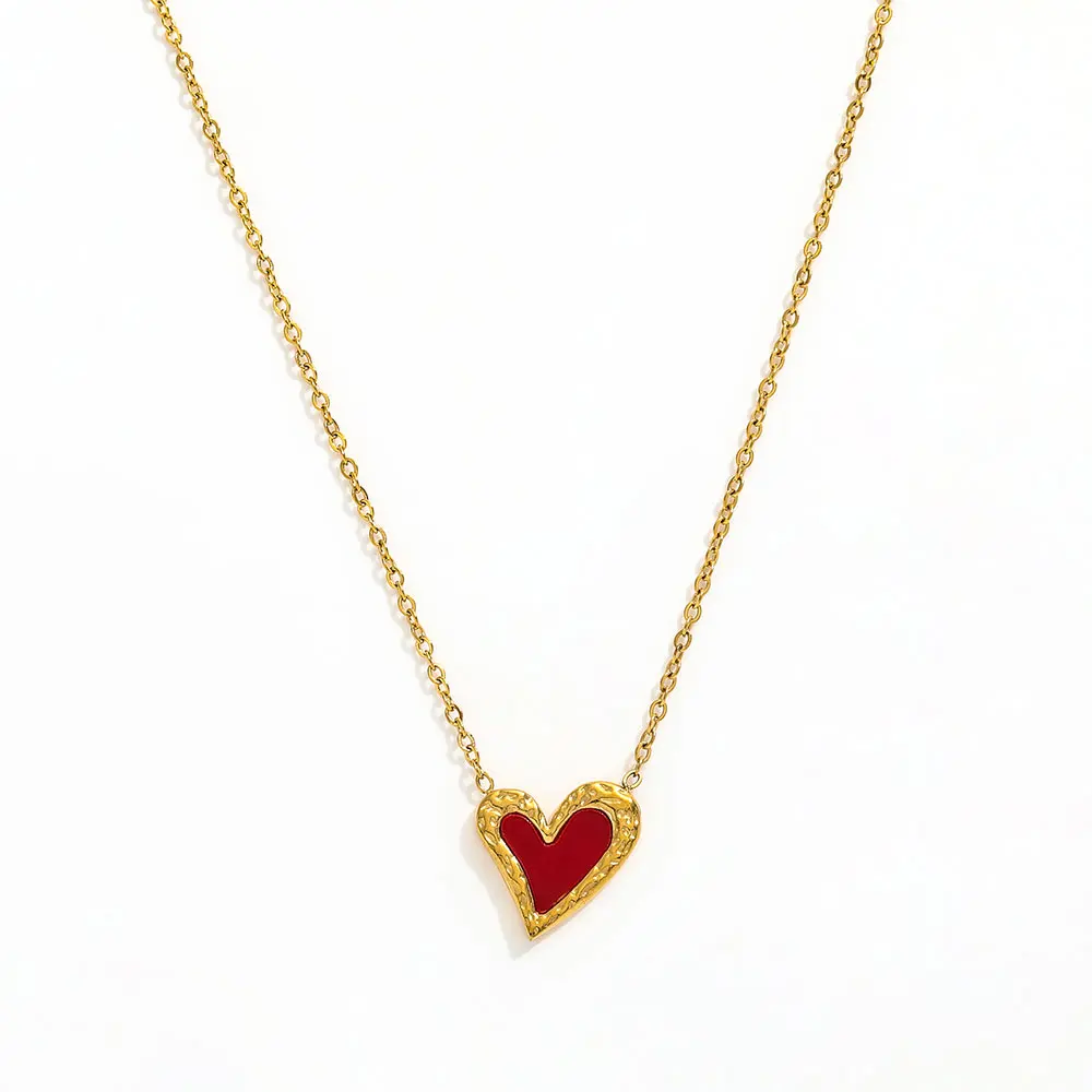JOOLIM Ready to Ship High End Stainless Steel Shinny Dainty Red Heart Acrylic Pendant Necklace 18K Gold Plated Jewelry Wholesale