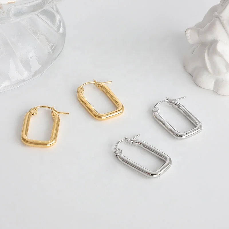 

Trend 2022 Fashion Simple Metal Stick Long Hoop Latest Beautiful Stainless Steel Plated 18k Gold U Shape Hoops huggie Earrings