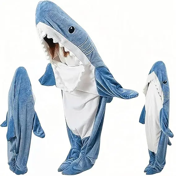 

Factory Soft Cozy Winter Flannel Shark Wearable Blanket Shark Sleeping Bag TV Blanket Hooded Costume for Adult Women Men Gifts