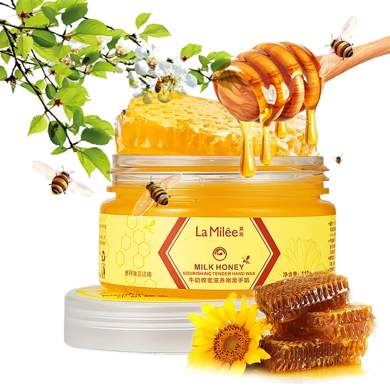 

Private Label Natural Whitening Anti-Aging Honey Hand Wax Exfoliating Hand Mask Peeling off 110g, Yellow