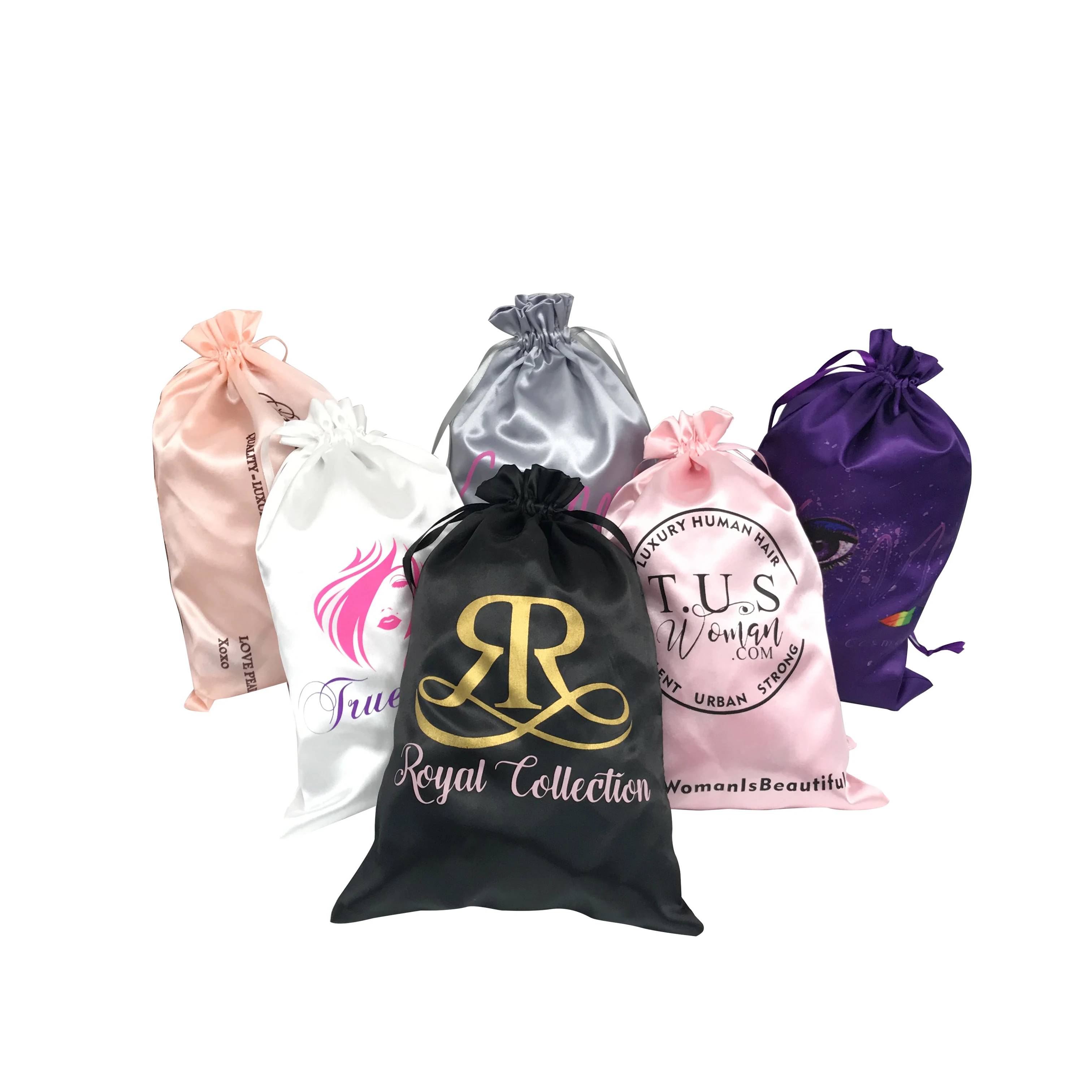 

satin bags with logo wig bags hair for packaging hair satin bags custom logo for hair bundles