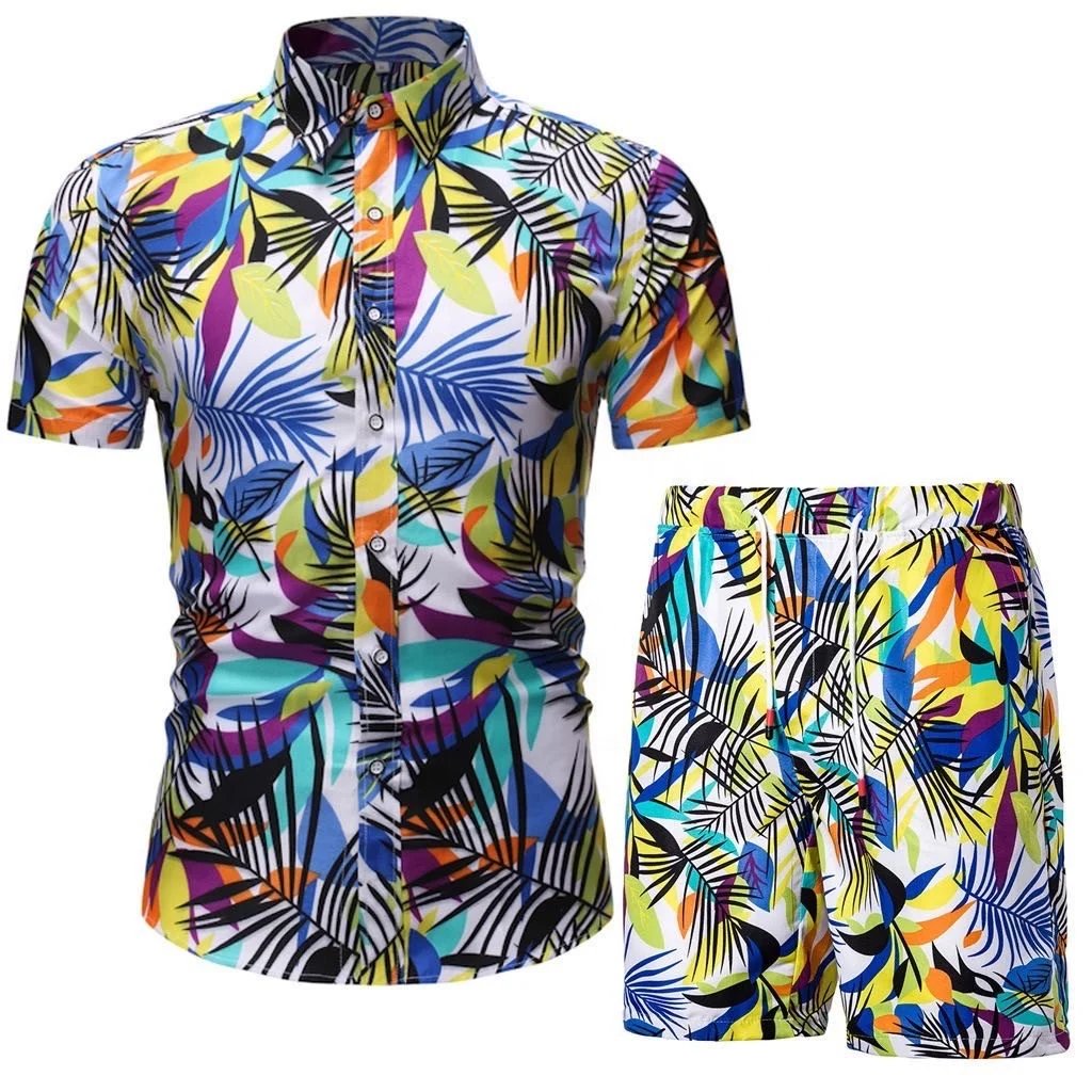 

Summer Beach Men Clothes Set Track Suits Turn-down Collar Short Sleeve Casual Graphic Print Shirts Short Set Men