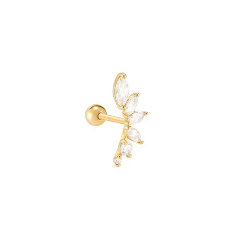 

New Jewelry 925 Sterling Silver Simple Mini Flower CZ Stone Thread Piercing Bone Studs Earrings For Women, Gold and silver