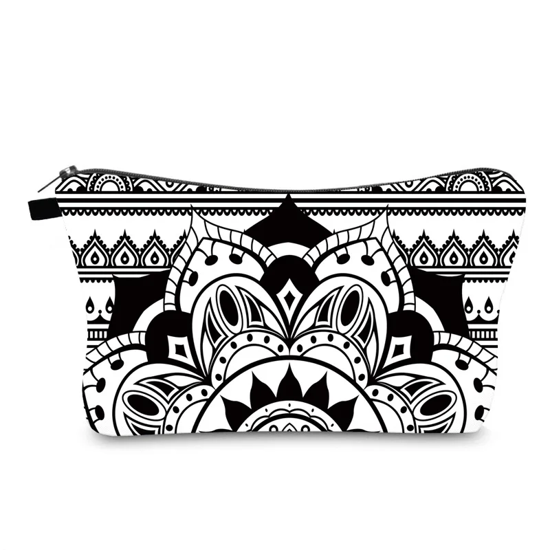 

Simple black&white travel cosmetic pouch bags & cases flower pattern make up case bag custom logo cosmetic bag for ladies, Full printing many types for you choose