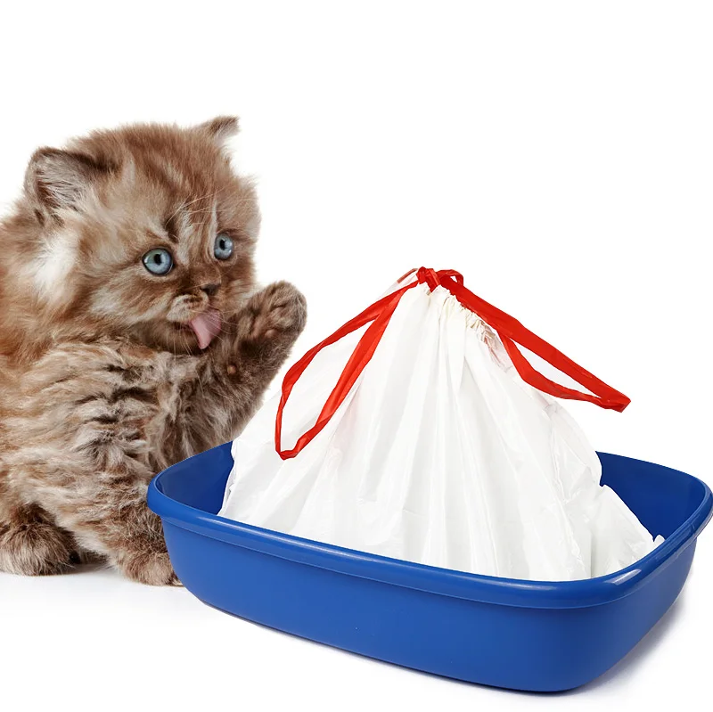 

Plastic Pet Waste Cat Litter Liner Bag With Drawstring Handle, White