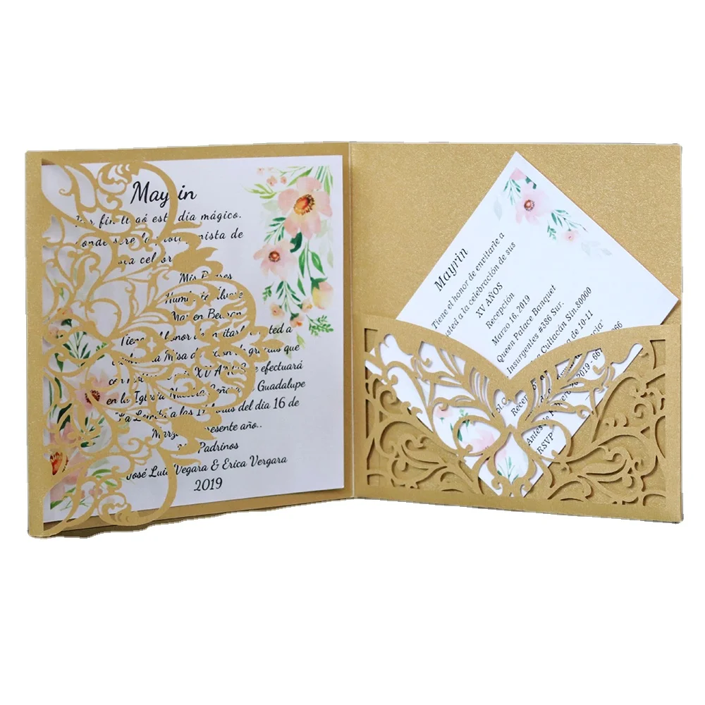 

Custom Design 15*15cm Laser Cut Pocket Wedding Invitation Cards and Greeting Cards birthday invitation cards