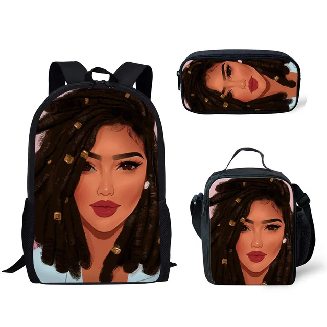 

Black Women Art African Girl Printing School Bags for Kid Bag Backpack Children 3pcs set Schoolbag Primary Satchel, Customized