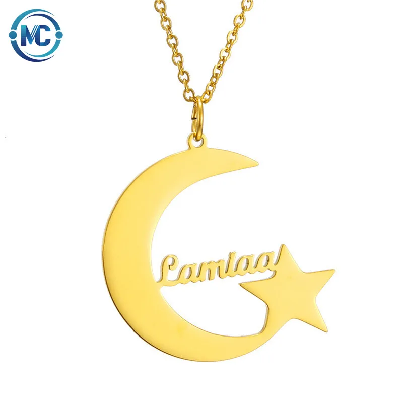 

2021 Stainless Steel Pendant Necklace custom letter Moon and Star Shape Gifts For Women