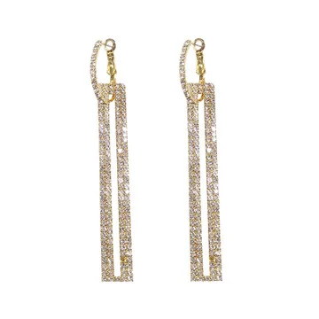 

Korean Fashion exaggerated crystal earrings Diamond rectangular earrings square full drilled rhinestone alloy earrings, Golden and silver