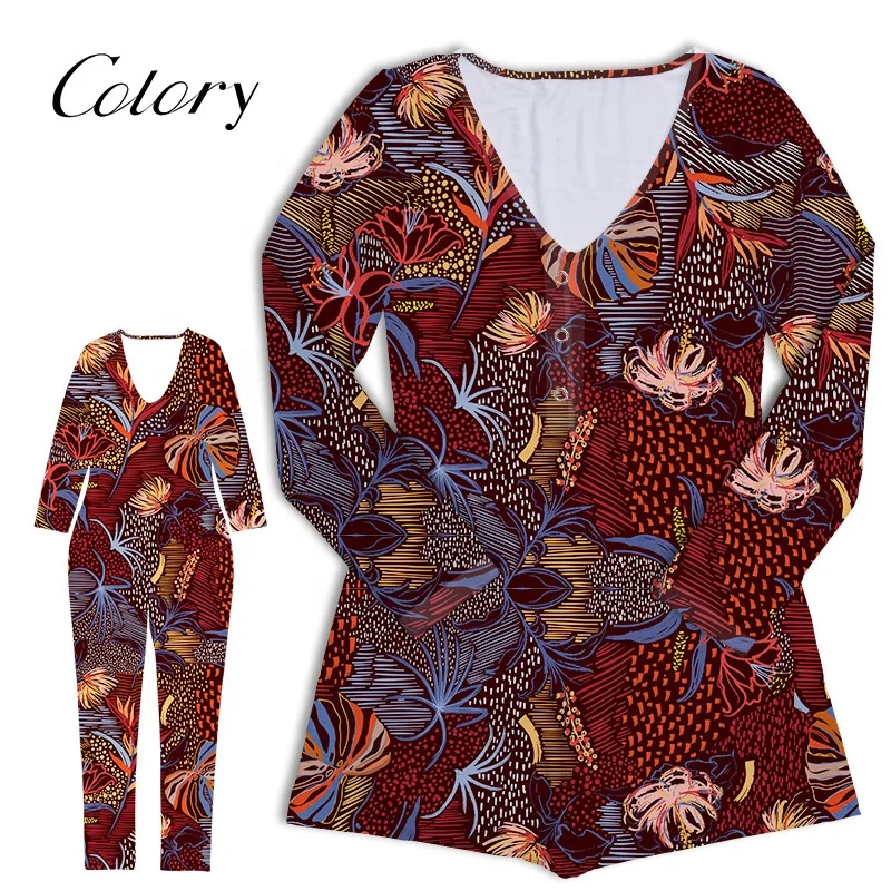 

Colory Chinese Fashion Design Allover Printed Lady Sexy Onesie Sleepwear, Customized color