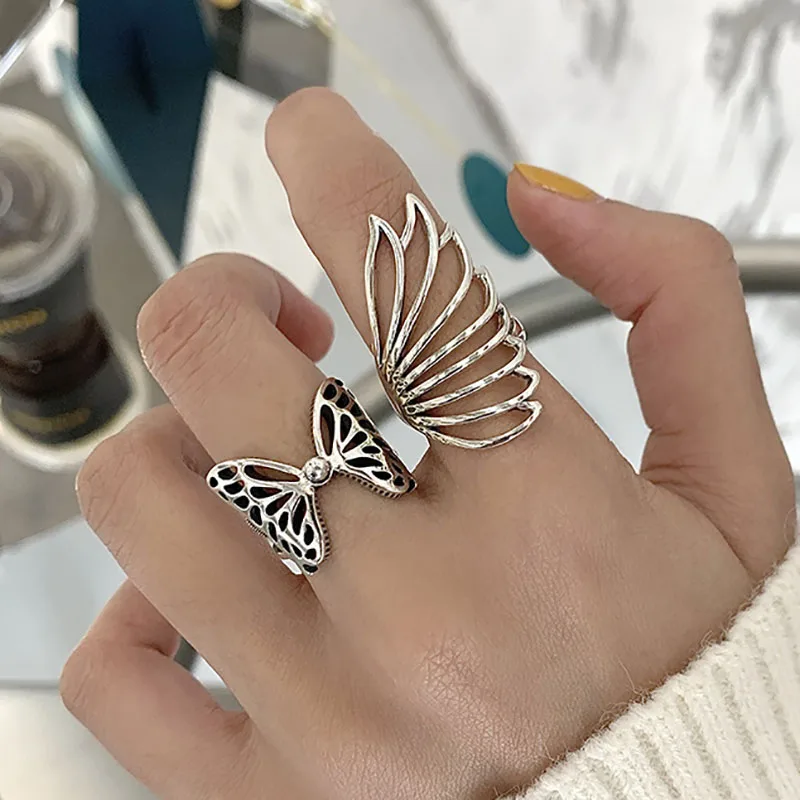 

Silver Plating Party Rings New Fashion Creative Hollow Butterfly Wings Wedding Bride Jewelry Gifts for Women