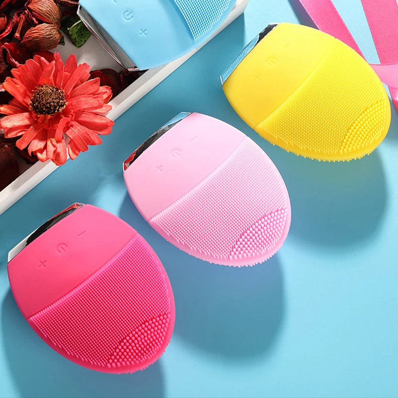 

Electric Silicone Cleansing Brush Home Ultrasonic Vibrating Face Washing Face Cleaning Brush for Deep Cleansing, Rose red, pink, yellow, blue