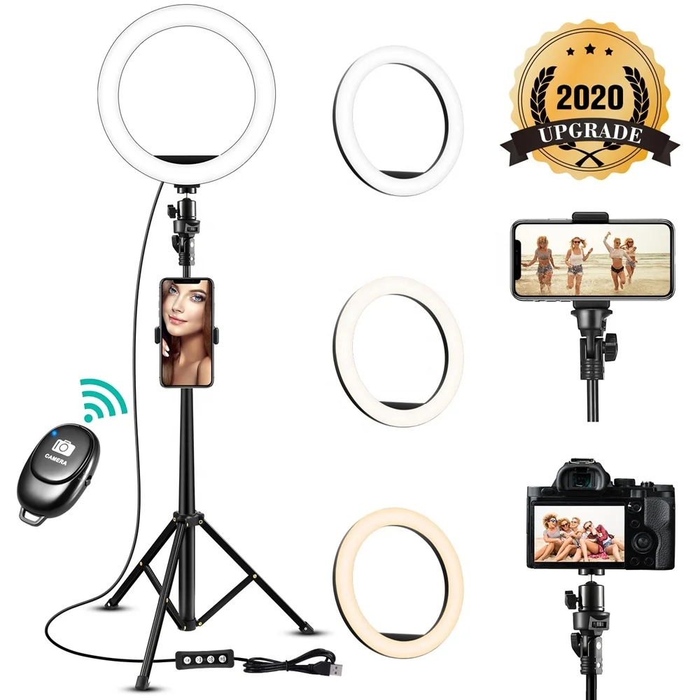 

8" Selfie Ring Light with Tripod Stand & Cell Phone Holder for Live Stream/Makeup, Mini Led Camera Ring light