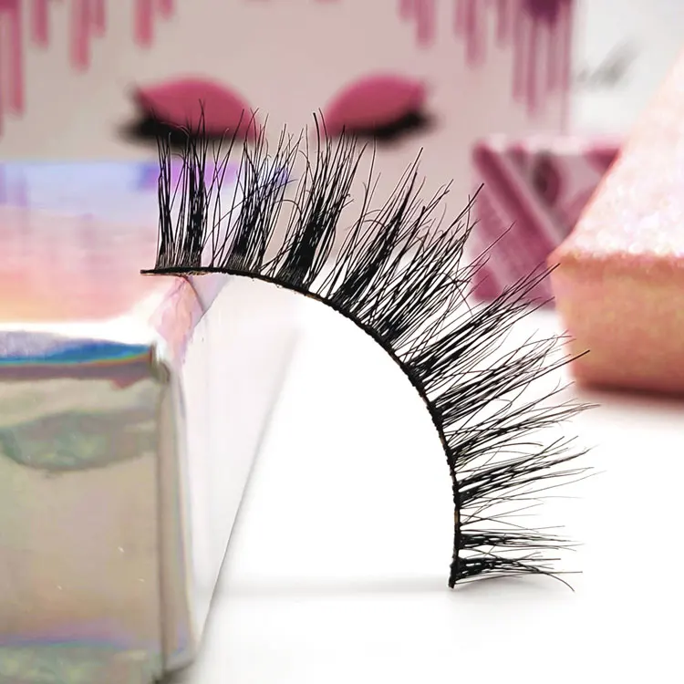

High Quality Customized Box Fluffy Natural 3D Strip Lashes False Mink Eyelashes, Nature black