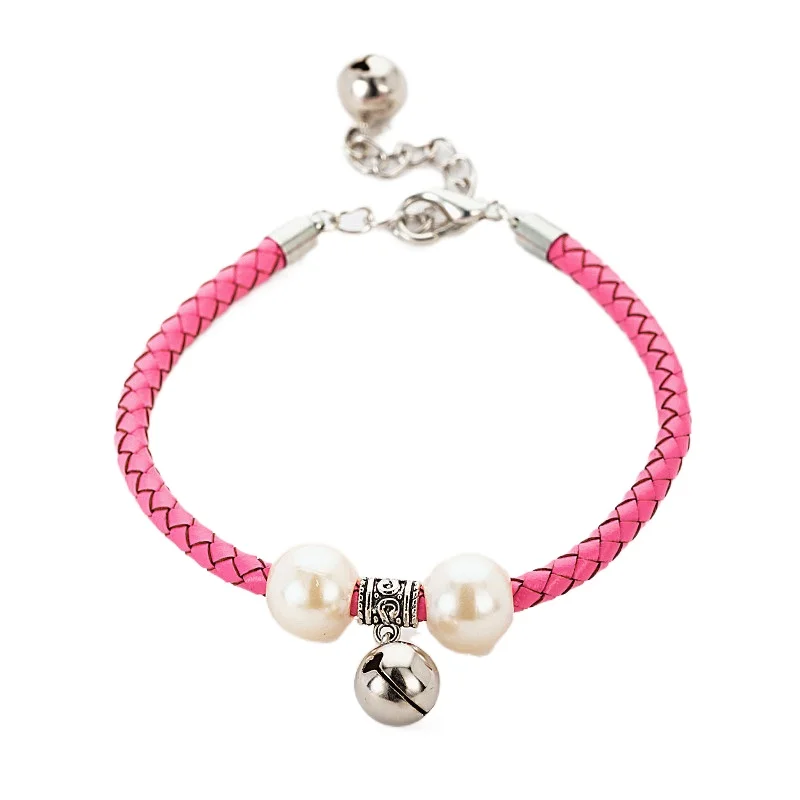 

New Pet Products Woven Leather Rope Dog Necklace Pet Collar Bell Cat Dog Jewelry