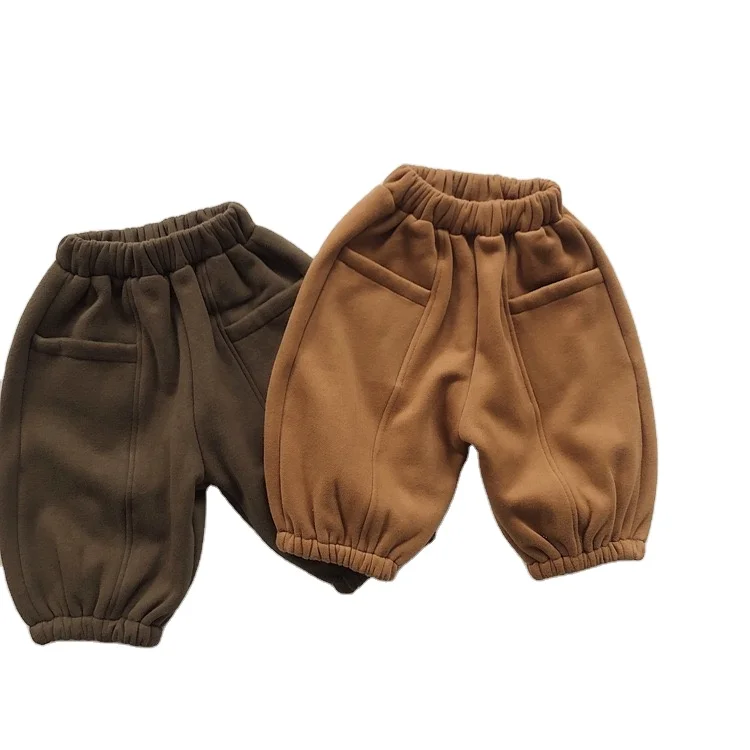 

HXFS Australia Korean Kids Boys Clothes Autumn 100% Cotton Back Pockets Winter Pants Children Fleece Trousers