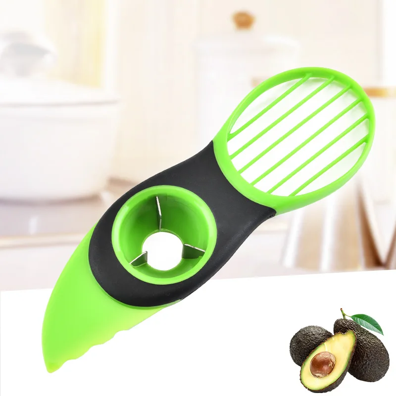 

3 In 1 Useful Fruit Tools Plastic Fruit Pitter Kitchen Handheld Peeler Multi function Fruit Cutter Knife Avocado Slicer, Green