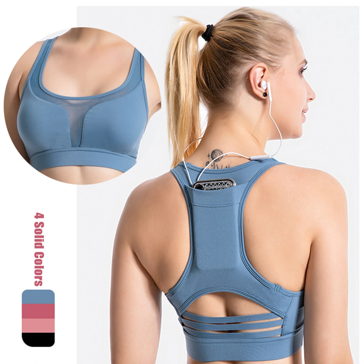

Seamless Sports Bra Top Fitness Women Cross Back Strappy Stretchy Crop Tops Gym Workout Padded Yoga Bra High Impact Activewear, As picture