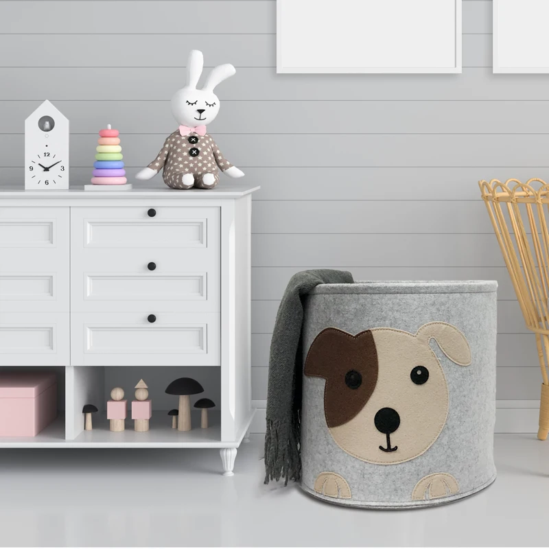 

Cute animal design dog face round felt basket for kids toy storage