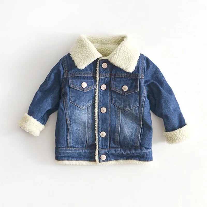 

Jacket For Girls Boys Autumn Winter Plus Cashmere Thicken Jeans Coat Children Clothes Warm Fashion Baby Denim Jackets 2-6Y, Shown