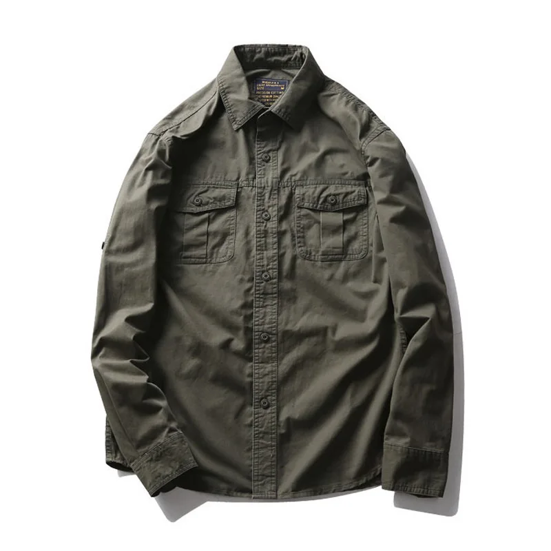 

Spring Multi-pocket Military Long Sleeve Shirt Mens Casual Plus Size Cotton Cargo Shirt